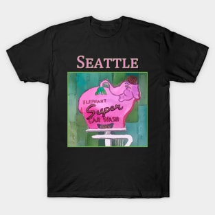 Pink Elephant Neon Sign in Seattle - Welshdesigns T-Shirt